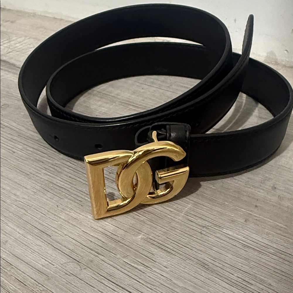 Dolce & Gabbana Black Leather Belt with Gold Buckle